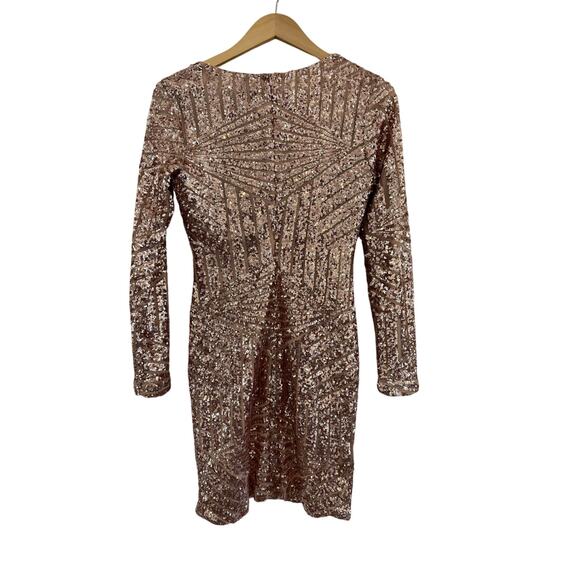 Gianni Bini Pink Gold Sequin Long Sleeve Bodycon Mini Dress Small Cocktail - Picture 2 of 15
